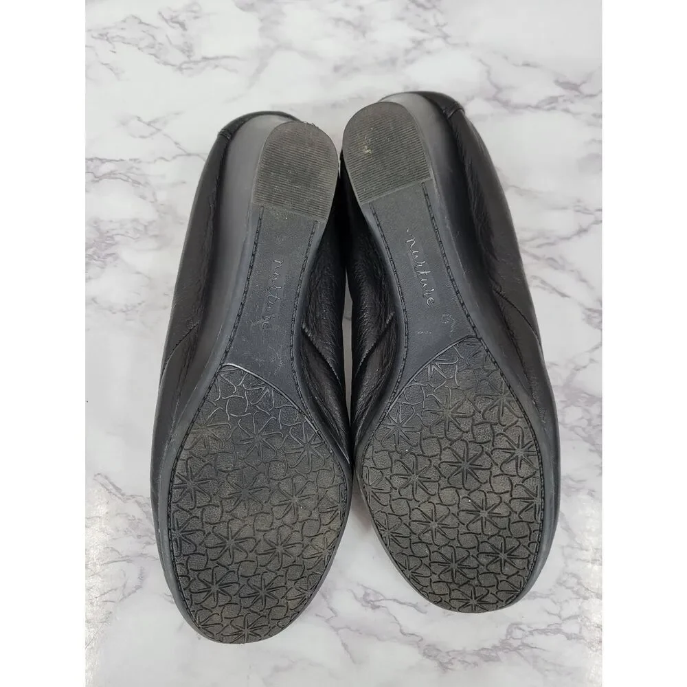 Nurture Black Leather Women's Low Wedge Ballet Flats